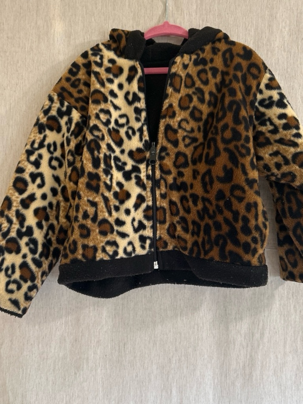 Kids Leopard Print Faux Fur Hooded Jacket - Brown/Black